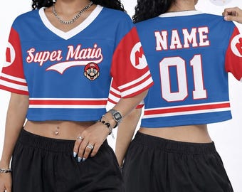 Custom Super Mario Croptop Football Jersey, Epic Universe Mario Football Jersey, Super Mario Shirt, Disneyland Mario Group Shirt