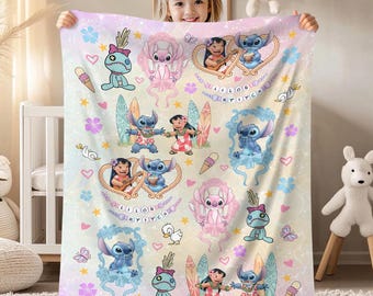 Watercolor Lilo Stitch Blanket, Christmas Stich Disneyland Blanket, Custom DisneyTrip Blanket, Birthday Gift, Christmas Stitch Blanket