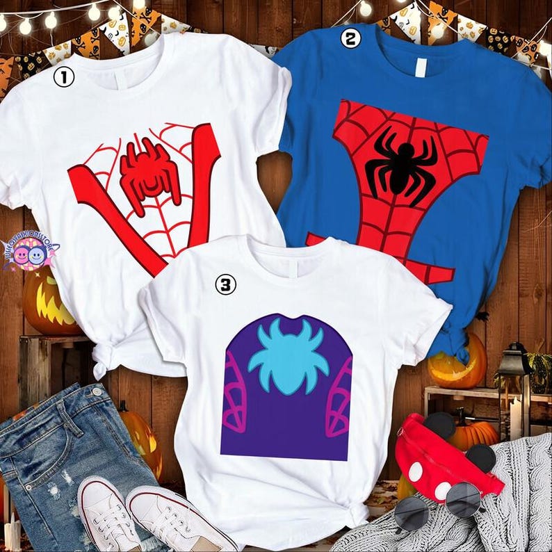 Spidey and His Amazing Friends Costume Halloween Shirt, Superhero Spider Man Costume Shirt, Miles Morales Ghost Spider Tee, Halloween Party image 1