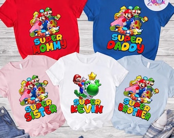 Custom Super Mario Birthday Shirt, Personalized Mario Bros Birthday Party Family Shirt, Super Dad Super Mom Shirt, Super Mario Bros Gift