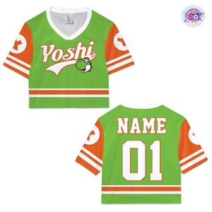 Custom Super Mario Yoshi Croptop Football Jersey, Epic Universe Football Jersey, Super Mario Shirt, Disneyland Mario Group Shirt image 2