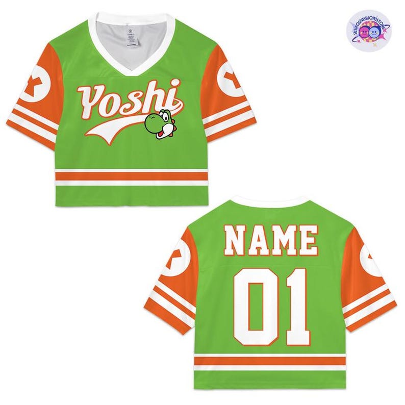 Custom Super Mario Yoshi Croptop Football Jersey, Epic Universe Football Jersey, Super Mario Shirt, Disneyland Mario Group Shirt image 2