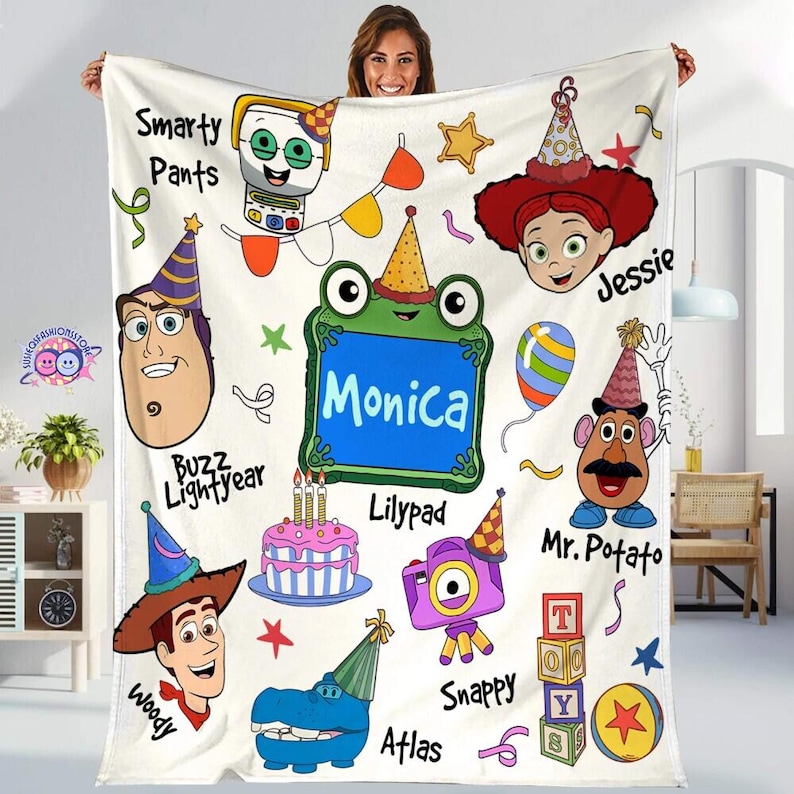 Personalized Toy Story 5 Fleece Blanket, Toy Story Characters Blanket, Woody Buzz Jessie, To Infinity And Beyond, Disneyland Blanket image 1