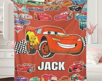 Customized Name Lightning McQueen Blanket, DisneyCars Blanket, Custom Name Disneyland Cars Blanket, Magic Kingdom, Christmas Blanket