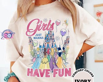 Camiseta retro del Castillo de Disneyland para chicas que solo quieren divertirse en su viaje, camiseta de viaje de princesas para chicas, camiseta de vacaciones para mejores amigas en WDW Disneyland