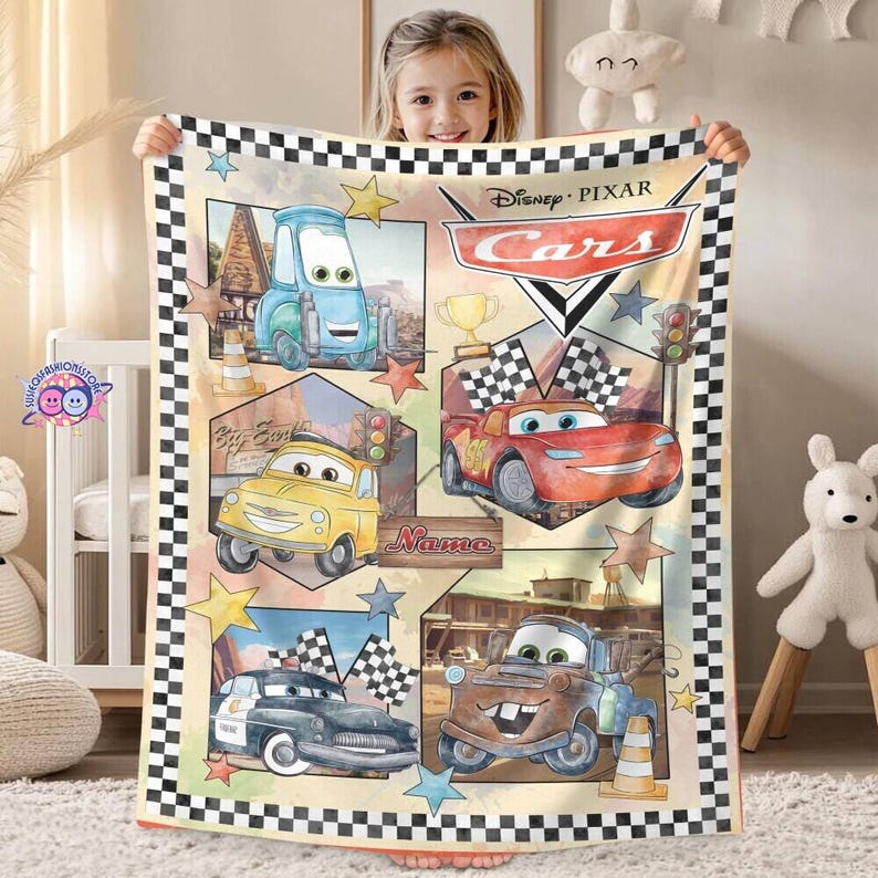 Personalized Disneyland Pixar Cars Blanket, Lightning Mcqueen Throw, Custom Kids Bedding, Gift for Boys, Nursery Decor, Mater Baby Blanket image 4