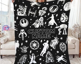Custom Starwars Blanket, Personalized Name Fleece Throw, Baby Nursery Decor, Gift for Starwars Fan, Darth Vader Yoda R2D2, Boys Room Decor
