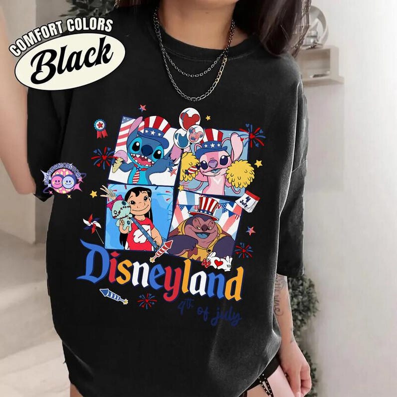 Camiseta de Lilo y Stitch con globos de Disneyland para el 4 de julio, regalo de Lilo y Stitch para el Día de la Independencia (4 de julio), camisetas de verano de Estados Unidos. imagen 4