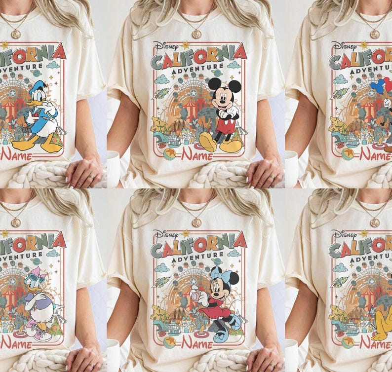 Retro Personalized Disneyland California Adventure Shirt, Mickey & Friends Princess Baymax Toy Story Tee, Family Trip Group Matching Shirts image 2