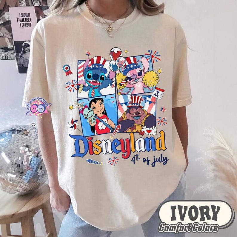 Camiseta de Lilo y Stitch con globos de Disneyland para el 4 de julio, regalo de Lilo y Stitch para el Día de la Independencia (4 de julio), camisetas de verano de Estados Unidos. imagen 5