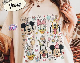 Watercolor Mickey & Friends Signature Birthday Shirt, Disneyland Mickey Minnie Donald Pluto Birthday Present Gift, Disneyland Family Trip