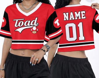 Custom Super Mario Toad Croptop Football Jersey, Epic Universe Football Jersey, Super Mario Shirt, Disneyland Mario Group Shirt