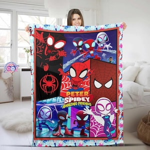 Personalized Spidey and His Amazing Friends Blanket, Spideyman Kids Bedding, Spidey Friends Fleece Blanket, Spiderman Superhero Blanket 画像 1