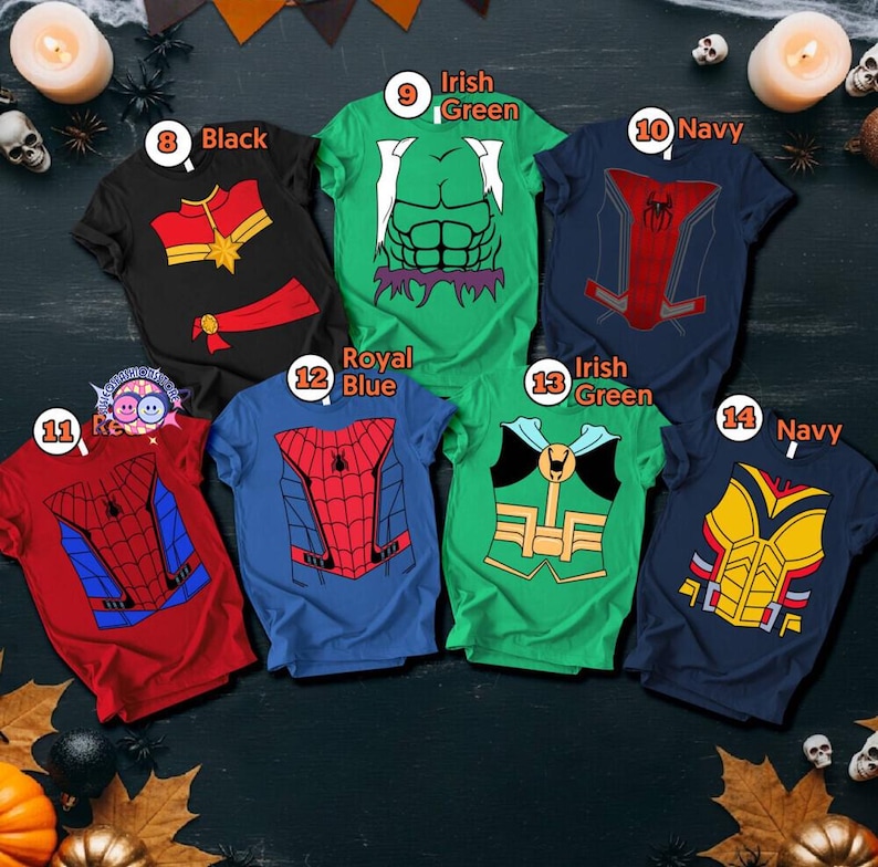 Chemise costume d'Halloween Avengers, chemise de l'équipe Avengers, costume Spider Man Iron Man Captain America, costume de super-héros, chemise de costume familial image 1