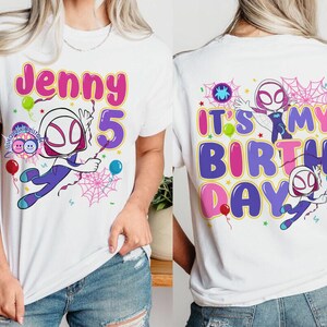 Personalized Ghost Spidey Birthday Girl Shirt: Spidey and Friends Theme Party, Family Matching Tee, Adult, Youth, Kids Unisex Shirts image 3