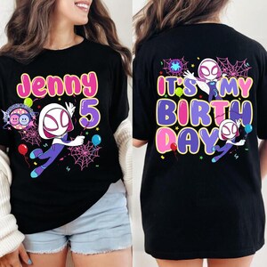 Personalized Ghost Spidey Birthday Girl Shirt: Spidey and Friends Theme Party, Family Matching Tee, Adult, Youth, Kids Unisex Shirts image 4