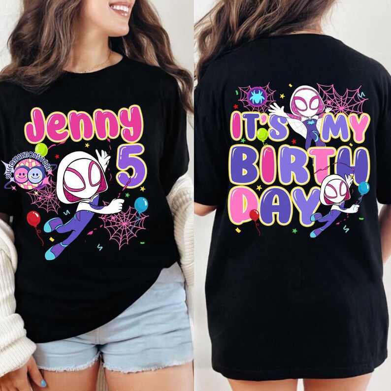 Personalized Ghost Spidey Birthday Girl Shirt: Spidey and Friends Theme Party, Family Matching Tee, Adult, Youth, Kids Unisex Shirts image 4