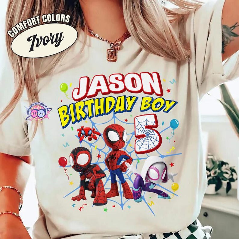 Spidey and His Amazing Friends Birthday Shirt, Spiderman Inspired Birthday Shirt, Spiderman Toddler Birthday, Superhero Family Birthday Tee image 4
