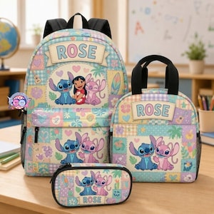 Personalized Backpack Set, Custom Name School Bag, Kids Lunch Box and Pencil Case, Gift for Girls, 1st Day of School Gift, School Bag