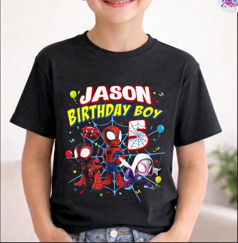 Custom Spidey Birthday Shirt, Spidey and His Amazing Friends Birthday Shirt, Spidey T-shirt, Toddler Birthday Tee, Superhero Birthday Shirt image 2