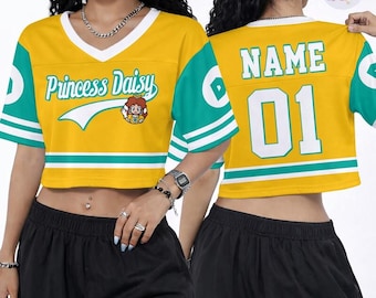 Custom Super Mario Princess Daisy Croptop Football Jersey, Epic Universe Football Jersey, Super Mario Shirt, Disneyland Group Shirt