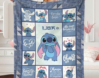 Personalized Stitch Blanket, Custome Lilo Stitch Blanket, Stitch Birthday Gifts Blanket, Angel Stitch Blanket, Disneyland Christmas Gifts