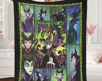 Maleficent Villain Fleece Blanket, Maleficent Sleeping Beauty Blanket, Disneyland Maleficent Throw Blanket for Couch Sofa, Xmas Gifts
