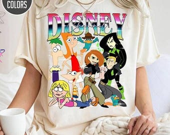 Camiseta Comfort Colors con personajes de dibujos animados de Disneyland Channel, camiseta de Hannah Montana, Lizzie McGuire y Phineas Ferb, camiseta familiar para viaje a Disneyland.
