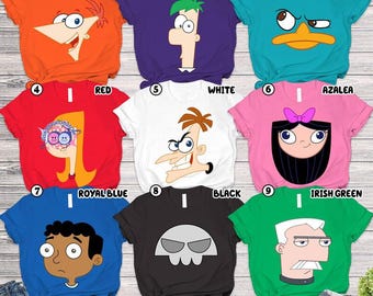 Camiseta de disfraz de Halloween de los personajes de Phineas y Ferb de Disneyland, Perry, Dr. Heinz, Isabella, Buford, Jeremy, camiseta de disfraz de la película de Phineas y Ferb
