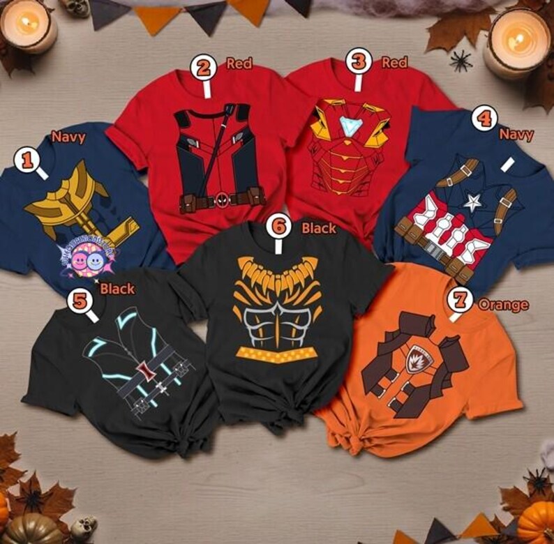 Chemise costume d'Halloween Avengers, chemise de l'équipe Avengers, costume Spider Man Iron Man Captain America, costume de super-héros, chemise de costume familial image 3