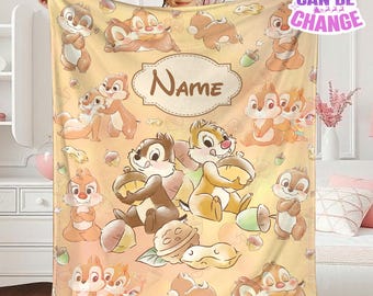 Personalized Watercolor Chip And Dale Blanket, Disneyland Double Trouble Blanket, Disneyland Couple Gifts, Disneyworld Christmas Blanket