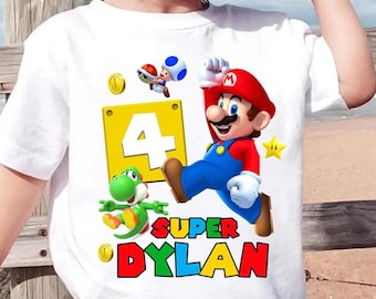 Personalized Super Mario Birthday Shirt, Super Mario Family Shirt, Mario Birthday Custom Shirt, Birthday Boy Mario Birthday Party Tee