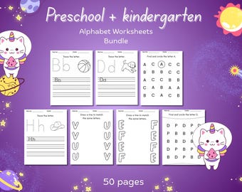 50 Alphabet Worksheets for Preschool, Printable Letter Recognition, Find the Letter & Matching ABC Pack, Homeschool Pre-K PDF