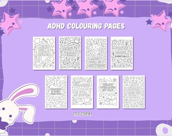 ADHD Coloring Pages | 60 Printable Coloring Sheets | Stress Relief Mindful Art | Motivational Coloring for Adults & Teens | Digital Download