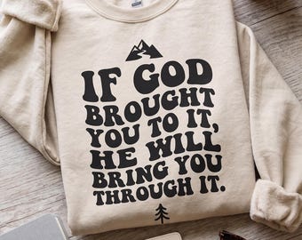 File SVG cristiani per Cricut, SVG retrò "If God Brought You To It", PNG per design di magliette a tema fede, versetto biblico di tendenza per sublimazione