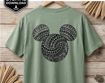 Ratón polinesio SVG, ratón tribal PNG, vacaciones en Hawái SVG, archivo de corte para sublimación de crucero familiar mágico, silueta de isla digital