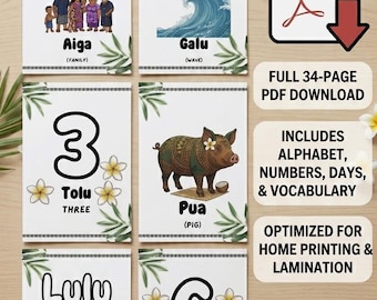 Schede didattiche in lingua samoana per bambini / Download digitale stampabile in formato PDF