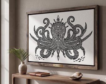 Polpo polinesiano SVG, polpo tribale PNG, clipart tatuaggio oceano Maori, file di taglio Silhouette per Cricut, download digitale per uso commerciale