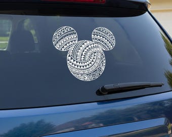 Pegatina de orejas de ratón tribal polinesia / Vinilo Oracle 651 / Pegatina hawaiana de Disney para portátiles y coches
