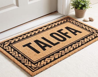 Samoan Welcome Mat, Talofa Door Mat, Polynesian Home Decor, Tribal Coir Doormat, Pacific Islander Housewarming Gift, Front Porch Rug 30x17