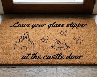 Disney Welcome Mat | Leave Your Glass Slipper Magical Castle Coir Welcome Mat | Fairy Tale Home Decor