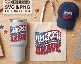 Retro America Home of the Brave SVG e PNG / File Cricut ondulato per il 4 luglio