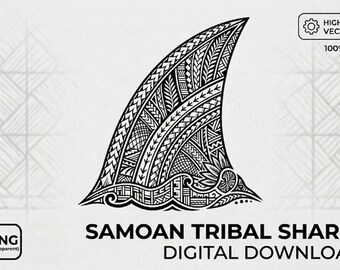 Pinna di squalo tribale samoana PNG SVG / Tatuaggio polinesiano vettoriale per Cricut, download digitale