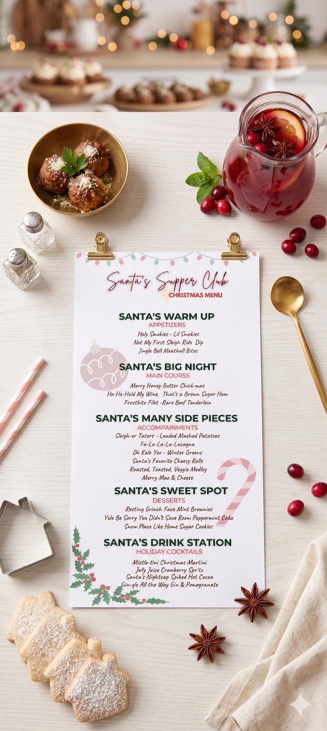 Editable Christmas Menu Template, Holiday Dinner Party Menu ...