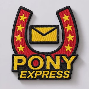 Pony Express Gestickter Aufnäher, Vintage Mail Carrier Applikation, Hufeisen Umschlag Abzeichen