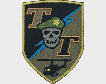 Parche bordado inspirado en Tropical Thunder: Insignia termoadhesiva o para coser (2 x 2,5 pulgadas)