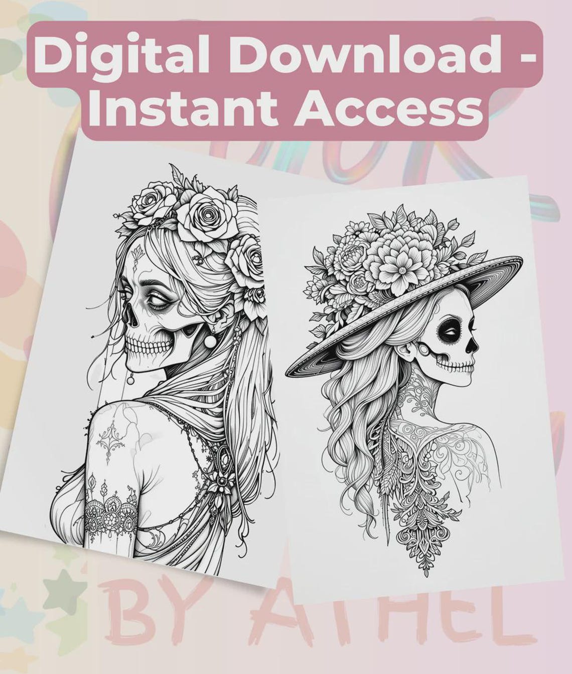 Dia De Los Muertos Coloring Book Bundle – 69 Printable Sugar Skull ...