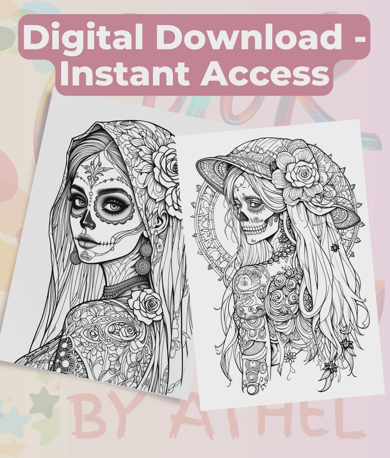 Dia De Los Muertos Coloring Book Bundle – 69 Printable Sugar Skull ...