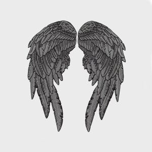 Large Gray Reflective Angel Wings Embroidered Patch - 12 Inch Feather Applique