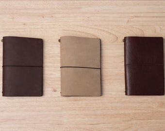 Funda de cuero artesanal para cuaderno de viaje - Tamaño de bolsillo / Fieldnote